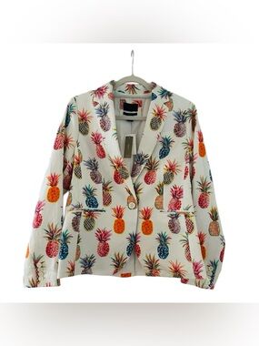 J. Crew White Blazer with Multicolor Pineapple Print